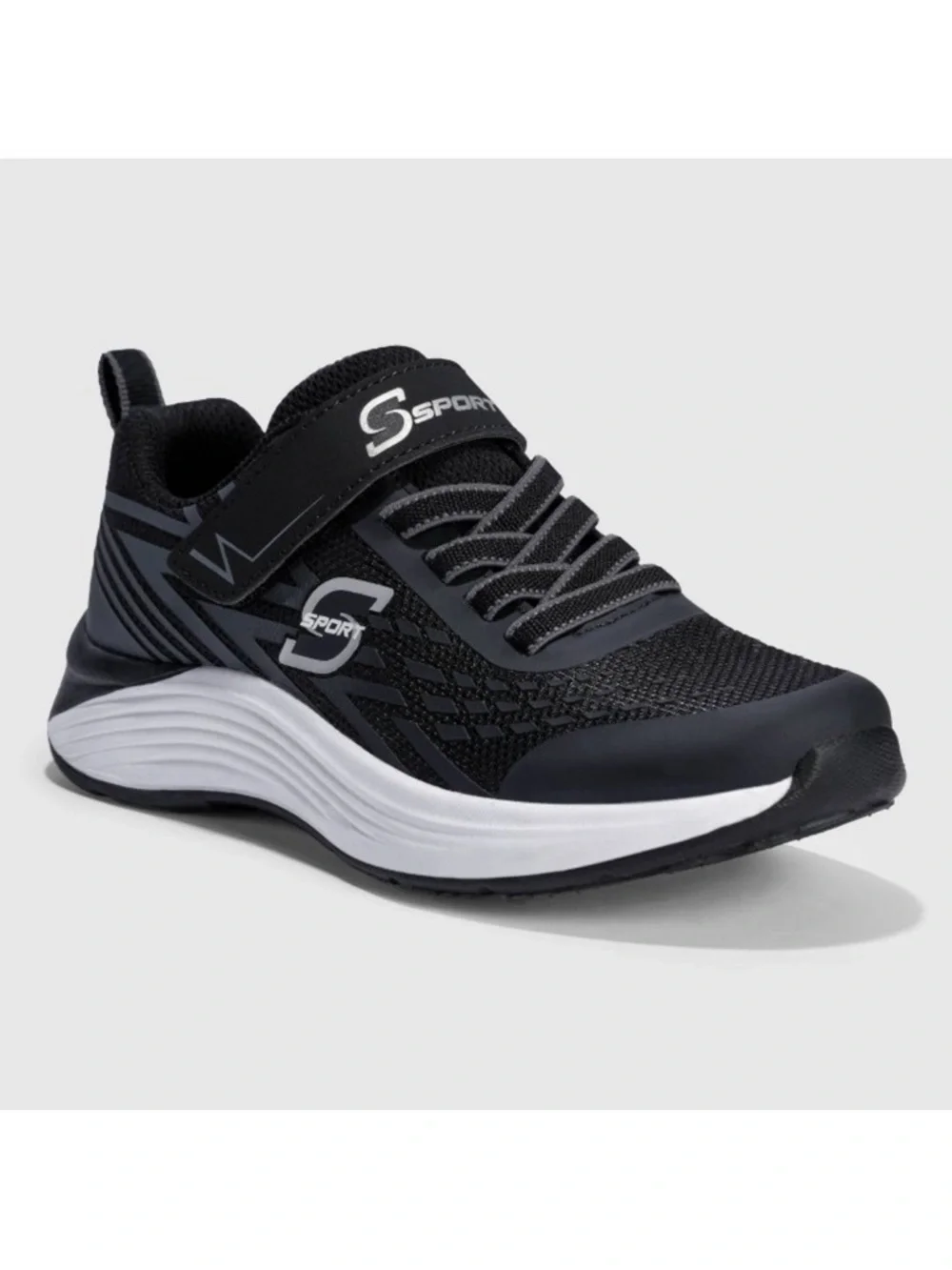 Sport By Skechers Kids' Spencer Sneakers - Black- Black -Gray Laces